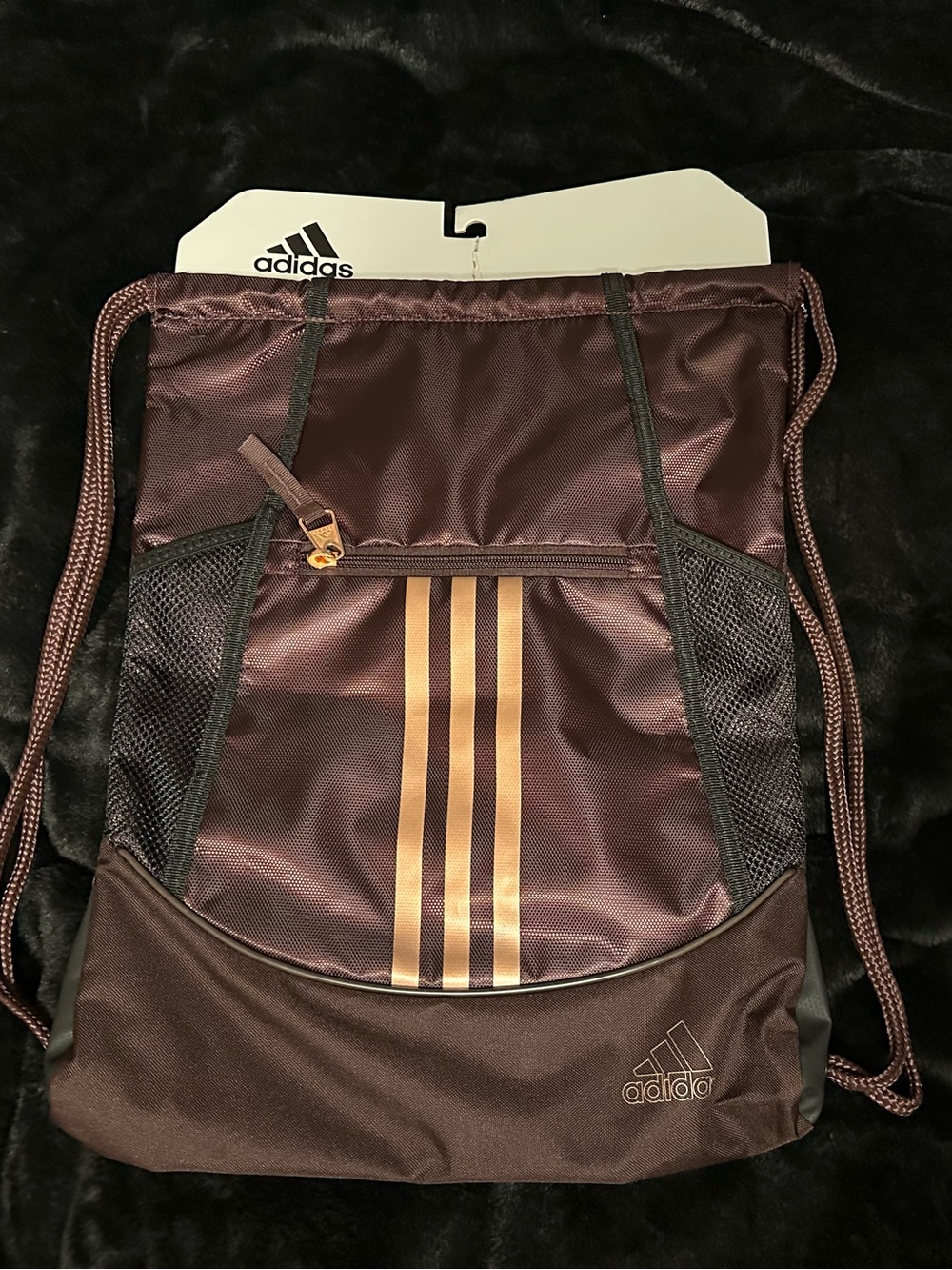 NEW adidas Alliance Sackpack Drawstring Backpack Gym Bag Shadow Brown/Rose Gold